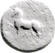 Semis Achilles left; Corinthian helmet; horse left; ΝΙΚΟΜΑΧΟΥ reverse image