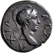 Semis Achilles right; Attic helmet; horse right; ΝΙΚΟΜΑΧΟΥ obverse image