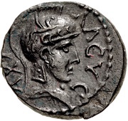 Semis Achilles right; Attic helmet; horse right; ΘΕϹϹΑΛⲰΝ obverse image