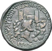Diassarion - Germanicus as caesar ΚΑΙϹΑΡΕΩΝ ΤΩΝ ΠΡΟϹ ΤΩ ΑΝΑΖΑΡΒΩ, ΕΤΟΥϹ ΖΞ; Anazarbus, Rome, 48-49 reverse image
