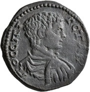Tetrassarion - Geta as caesar ΓЄΡMANIKOΠOΛЄΩC / Є-T / CЄI ; Germanicopolis obverse image