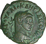 Tetradrachm - Diocletianus Tyche standing ETOVC; star over Gamma; Alexandria obverse image