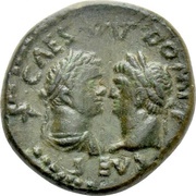 Æ23 - Titus and Domitian OL IVL AVG CASSANDRENS; Cassandrea obverse image