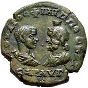 Pentassarion - Philip II as caesar ΜΑΡΚΙΑΝΟΠΟΛΕΙ/ΤΩΝ; Marcianopolis obverse image
