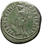 Æ27 - Septimius Severus Y I ΦAYCTINIA MAPKIANOΠOΛI; Consular Legate Julius Faustinianus; Marcianopolis reverse image