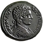 Tetrassarion - Caracalla Y ΦΛ•OYΛΠIAN NIKOΠΟΛI/T•ΠPOC I; Nicopolis ad Istrum obverse image