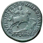 Æ27 - Caracalla VΠ M AVP ΓAΛΛOV NIKOΠOΛITΩ / ΠPOC ICTP; Legate Aurelius Gallus reverse image