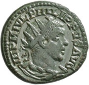 Dupondius - Philip II P M S COL VIM; Viminacium obverse image