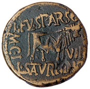 As - Tiberius Countermarked ME, Rome, 14-37 reverse image