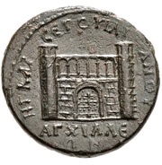 Æ29 - Commodus ΗΓ ΚΑΙ CEΡΟVΙΛΙΑΝΟV ΑΓΧΙΑΛEΩΝ; Legatus Augusti Caecilius Servilianus; Anchialus reverse image