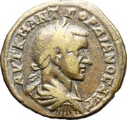 Triassaria - Gordianus III ΑΔΡΙΑΝΟΠΟΛEΙΤΩΝ; seen from rear; Hadrianopolis, Thrace obverse image