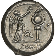 Victoriatus Anonymous; ROMA ; letters on reverse reverse image
