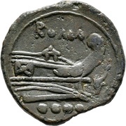 Triens Dolphin; ROMA, Rome, 209 BC - 208 BC reverse image