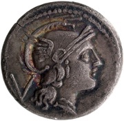 Quinarius Spearhead; ROMA obverse image