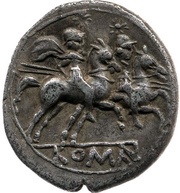 Denarius Anonymous; ROMA, Rome, 211 BC reverse image