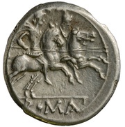 Denarius Anonymous; ROMA, Rome, 211 BC reverse image