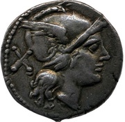 Denarius Apex and Hammer; ROMA obverse image