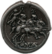 Denarius Victory; ROMA, Rome, 211 BC - 208 BC reverse image