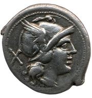 Denarius Rostrum Tridens 1; ROMA obverse image