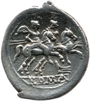 Denarius Rostrum Tridens 1; ROMA reverse image