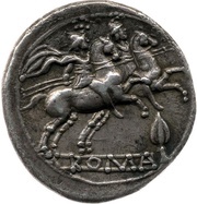Denarius Spearhead; ROMA, Rome, 211 BC - 210 BC reverse image