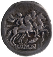 Denarius Crooked staff, ROMA, Rome, 209 BC - 208 BC reverse image
