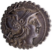 Denarius Wheel; ROMA obverse image