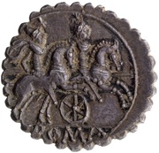 Denarius Wheel; ROMA, Rome, 209 BC - 208 BC reverse image