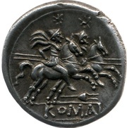 Denarius Apex; ROMA, Rome, 208 BC reverse image