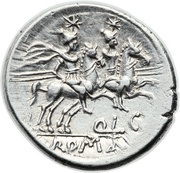 Denarius Lutatia: Quintus Lutatius Cerco or Catulus; QLC ROMA, Rome, 206 BC - 200 BC reverse image