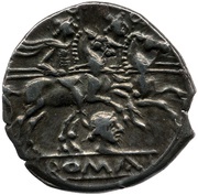 Denarius Female Head; ROMA, Rome, 206 BC - 200 BC reverse image