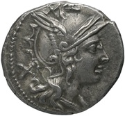 Denarius Shield and Carnyx; ROMA obverse image