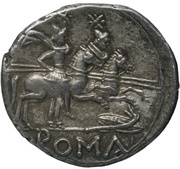 Denarius Shield and Carnyx; ROMA, Rome, 206 BC - 200 BC reverse image