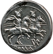 Denarius Purpurio; ROMA P͡V͡R, Rome, 179 BC - 170 BC reverse image