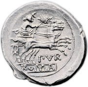 Denarius Furia: Furius Purpurio; PVR ROMA, Rome, 169 BC - 158 BC reverse image