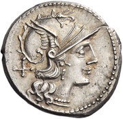 Denarius C. Scribonius; ROMA C•SCR obverse image