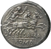 Denarius Afrania: Spurius Afranius; SAFRA ROMA, Rome, 150 BC reverse image