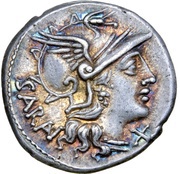 Denarius Atilia: M. Atilius Saranus; SARAN / M ATII / ROMA obverse image