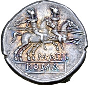 Denarius Atilia: M. Atilius Saranus; SARAN / M ATII / ROMA, Rome, 148 BC reverse image