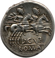 Denarius Cupiennia: Lucius Cupiennus; L C VP ROMA, Rome, 147 BC reverse image
