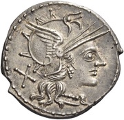 Denarius T. Annius Rufus; A͡N RV͡F ROMA obverse image
