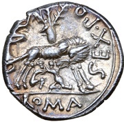 Denarius Pompeia: Sextus Pompeius; SEX•POM FOSTLVS ROMA, Rome, 137 BC reverse image