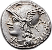 Denarius Baebia: Marcus Baebius Tampilus; TAMPIL / M•BAEBI•Q•F ROMA obverse image
