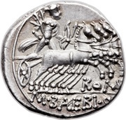 Denarius Baebia: Marcus Baebius Tampilus; TAMPIL / M•BAEBI•Q•F ROMA, Rome, 137 BC reverse image