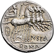 Denarius Curtia: Quintus Curtius; Q•CVRT / M•SILA, Rome, 116 BC - 115 BC reverse image