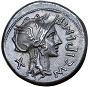 Denarius Cipia: Marcus Cipius, M•CIPI•M•F / ROMA obverse image