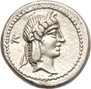 Quinarius Calpurnia: Lucius Calpurnius Piso Frugi; L PISO FRVGI obverse image
