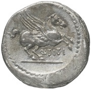 Quinarius Titia: Quintus Titius; Q•TITI, Rome, 90 BC reverse image