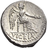 Quinarius Porcia: Cato Uticensis; M CATO / VICTRIX, Rome, 89 BC reverse image