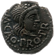 Quinarius Porcia: Cato Uticensis; M CATO PRO PR / VICTRIX obverse image